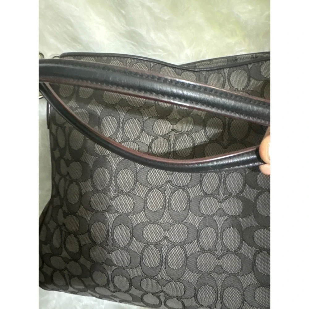 Coach Signature Jacquard Hobo Shoulder Bag Charcoal Grey Black Monogram Canvas
